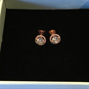 Rose Gold Plated Halo Stud Earrings